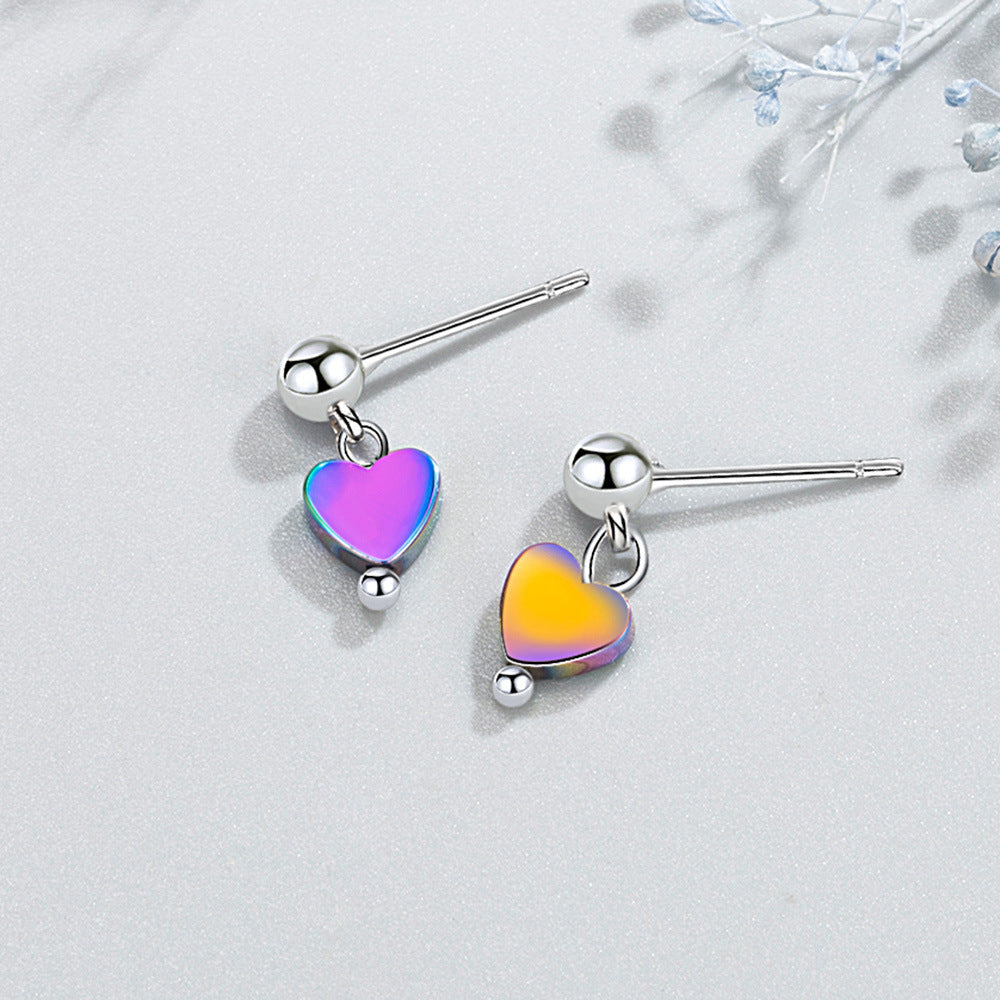 Girls Cute Heart-shaped Earrings Super Fairy Sweet Korean Silver-plated Accessories